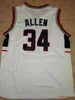 34 Ray Allen Connecticut Huskies 1996 Throwback Blue White Embroidery Stitched Eventuellt namn och nummer292i