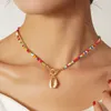 Summer Jewelry Zinc Alloy Shell Charm Multicolor Seed Bead Choker Pendant Necklace for Women