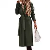 여자 양모 여성 블렌드 가을/겨울 코트 재킷 라펠 긴팔 단색 벨트 작업 따뜻한 허리 슬림 조끼 펨 메모