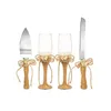 Şarap Bardakları 4 adet Suit Düğün Toasting Kek Bıçak Kürek Setleri Şampanya Cam Içme Kupası Viski Szklanka Hediye Kutusu