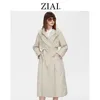 Ziai女性秋のキルティングジャケット女性長い薄い綿のトレンチコートフード付き隠しボタンベルトエレガントなウインドブレーカーZM-7285 210923