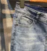 Alta calidad para hombre diseñador lujos jeans azul claro color angustiado negocios casual calle desgaste hombre jean rock slim-leg fit rasgado agujero raya pantalones famosos W40