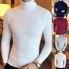 Herren Strickpullover Pullover Herren Strickwaren Lässiger Winter Einfarbig Rollkragen Langarm Twist Knit Slim Pullover