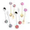 Newcute lollipop rostfritt stål sked gaffel kaffe glass godis efterrätt bestick baby barn dinnerware porslin kök verktyg EWB7040