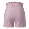 Fashion Solid Color High Waist Button Ruffled Beaded Summer Women Shorts 210714