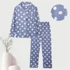 Puantiyeli Artı Boyutu Pijama Set Sevimli Uzun Kollu Eğlence Pijama Kadınlar Için Gevşek Gecelik Homewear Suit Pijamas Pamuk Pijama 211211