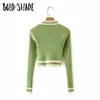 Bold Shade Indie Harajuku Chic Pullover Pullover Grün Strick Crewneck Crop Jumper Pullover Frauen Preppy Style Basic Tops Winter X0721