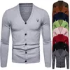 Męskie swetry Moda Marka Mężczyźni Haft V-Neck Knitwear Slim Casual Business Sweter Cardigan Szary Pull Homme Koreański Ubrania