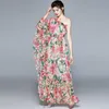 Summer Bohemian Floral Print Maxi Dress Women High Waist One Shoulder Strapless Holiday Vestidos Robe Slim 210529