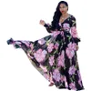 فستان ماكسي نسائي مقاس كبير مطبوع عليه أزهار وأكمام طويلة ورقبة على شكل V مربوط فساتين شيفون كاجوال للشاطئ فضفاضة S-3XL-5XL