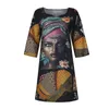 Röcke Frauen Mode Afrikanische Vintage Print Mittelhülse V-Ausschnitt Casual Mini Romantische Party Urlaub Strand Floral