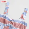 Tangada Kvinnor Färgglada Striped Print Summer Dress Strap Ärmlös Fashion Lady Casual Dresses Vestido 2W167 210609