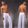 남성용 잠옷 남성 홈 바지 낮은 허리 투명한 느슨한 미끄러운 파자마 남성 얼음 실크 Loungewear 섹시한 란제리 게이웨어