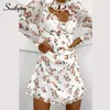 Southpire Damen-Minikleid mit Schnürung, V-Ausschnitt, Schwarz, Langarm, gepunktet, Vintage-Kleid, Chiffon, elegante Alltagskleidung mit Futter