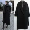Abrigo coreano invierno mujer chaqueta de lana de cachemira moda larga abrigo de lana suelto negro delgado de manga larga ropa exterior de lana 210930