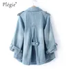 Plegie Denim Cape Coat Jaqueta Feminina Casaco Dupla-Breasted Tamanho Big Harajuku Jaqueta Windbreaker A-Line Coats Básicos 211014