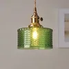 Pendant Lamps Vintage Nordic Brass Glass Droplight Carved Water Wave Pattern Hanging Lights Copper Lighting Lampshades