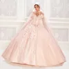 Stylish Sequined Beaded Ball Gown Quinceanera Dresses With Cape Sweetheart Neck 3D Appliqued Prom Gown Sweep Train Tulle Sweet 15 Dress