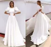 Simple Satin Wedding Dresses Beach Short Puffy Sleeves A-Line Boho Bridal Gowns Princess 2021 Vestidos De Novia