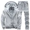 Fourrure intérieure Hommes Survêtements Ensemble d'hiver Sweats à capuche chauds Costume Casual Sweat-shirts doublés en polaire 2 pièces Sportswear 4XL 211222