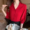 Blouses Femme V-Neck Red Chiffon Blouse Shirt Summer Tops Women Blusas Mujer De Moda Verano Short Sleeve Blouse Women E833 210602