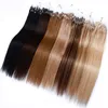 Mikro Yüzük Boncuk Döngü İnsan Saç Uzantıları Keçiksüz Hizalı 1G / Strand 100s / lot Mikrockircle 14 28 inç Düz Remy Postiş Kadınlar Sarışın Orta Kahverengi 20 Renk