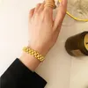 Tennis Hiphop Titan med guld Pave Watch Rem Statement Armband Kvinnor Smycken i rostfritt stål Chic klänning Japan Sydkorea Mode
