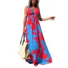 Rödblå tryckta vintage casual klänningar för kvinnor sommar ankomst boho elegant streetwear midi lady dress grossist 210525