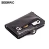 Men's Aluminum Credit Card Holder RFID Blocking Metal Hasp Cardholder Male Slim Smart Wallet Leather Case Coin Pocket Purse for Men