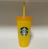2022 Starbucks 24oz/710ml 플라스틱 머그잔 텀블러 재사용 가능한 맑은 마시는 평평한 바닥 기둥 모양 뚜껑 밀짚 컵 머그 공장 직접 판매를위한 새로운 핫 제품 ABBTC