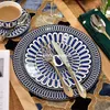 Talheres de cor azul clássico Conjuntos de mesa de osso China Terno de jantar de cerâmica Cerâmica Jantar ocidental Set 4 PCS PORCELANA Taça e Pires