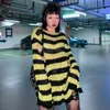 Gothic Punk Hole Stripe Tshirt Vrouwen Pastel Goth Fairy Grunge Harajuku Top Oversized Dark Esthetic Plus Size Emo Alt Clothes 210720