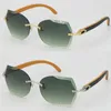 Rimless Wood C Decoration Vintage Sunglasses Black Mix Orange Orange Wood Square Face UV400 Grans Glasses 18K Gold Metal F2247