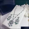 Браслет ожерелье ювелирные изделия наборы бренда прекрасный пользовательский женщины вентилятор свадьба зеленый кристалл партии падение воды большой дизайн банкета жёда
