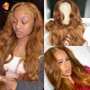 Perruques en dentelle Ginger Blonde Body Wave Transparent Péruvien Avant Cheveux Humains Orange Bouclés Partie 150% Remy