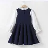 Beer Leider School Nieuwe Meisjes Kleding Jurk Baby Casual Jurk Kinderen Patchwork Fall Kleding Kinderen Lange Mouw Jurk Blauw Wit AA220302