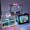 Mini Aquarium Fish Tank With Led Lights Home Office Decoration Feeding Box Aquariums Accessories