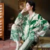 Maison Gabrielle Jedwabne Satynowe Drukowane Piżama Zestaw Piżamy Bliski Loungewear Dla Kobiet 2 Sztuki Długa Sleeve Plus Size Pajama 211112