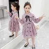 Robe de fille Dot Pattern S Party Kids Big Bow pour enfants Printemps Automne Costume 6 8 10 12 14 210528