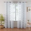 Topfinel Modern Tulle Curtain for Living Room Geometric Embroidered Sheer Curtain for Bedroom White Voile for Cafe Custom made 210712
