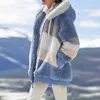 여성 코트 겨울 느슨한 봉제 코트 패션 캐주얼 긴 슬리브를위한 따뜻한 후드 재킷 211215