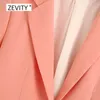 Zevity femmes couleur unie simple boutonnage blazer col cranté à manches longues bureau dame casual élégant outwear manteau tops C525 210603