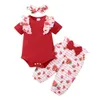 kids Clothing Sets girls Strawberry print outfits infant toddler ruffle sleeve Tops+stripe pants+Bow Headband 3pcs/set summer fashion baby Clothes
