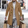 Misto lana da uomo Cappotto di lana con impunture con stampa pied de poule retrò Uomo Casual Colletto rovesciato Giacca con bottoni Autunno Inverno Tasca lunga Windbre