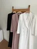 Bahar Zarif Rüzgarlık kadın Beyaz Maxi Elbise Kore Giyim Femme Robe Ince Suit Yaka Krema Kemer Ile 210820