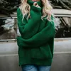 Kvinnor pullover sköldpadda hals höst vinter kläder varm stickad överdimensionerad turtleneck tröja för kvinnors gröna toppar kvinna 210805