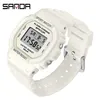 SANDA White Fashion Women's Watches Waterproof LED Digital Watch for Girl Clock Ladies Sport Wristwatch relogio feminino 293 210310