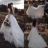 2021 Robes country manches longues en dentelle applique Sweep Train Scoop Coule Tulle Marine Mariée Mariage Bride Vestido de Novia