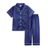 Kinderen Zomer Pyjama Kids Pyjama Homewar Silk Satinlike korte mouwen Tops Lange Broek Nachtkleding Nachtkleding Meisje Jongen Pyjama Sets