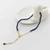 Faceted lapis lazuli delicado ajustável 14k ouro cheia cadeias naturais pedras pulsera mujer mulheres exclusivas boho pulseira